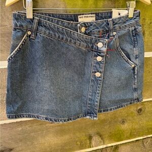 We The Free People Wynne Sashiko Micro Mini Skirt Skort Denim Jeans 26